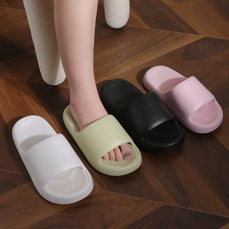 Unisex Bathroom Slippers Cloud Cushion Slides Summer Flat Sandals Thick Platform Shoes Man Indoor Non-Slip Couple Flip Flops