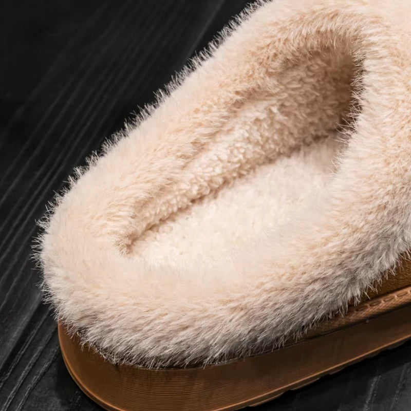 New Fluffy Men'S Slippers Winter with Thick Sole for Indoor Anti-Slip and Warmth at Home with Fur Lining for Couples