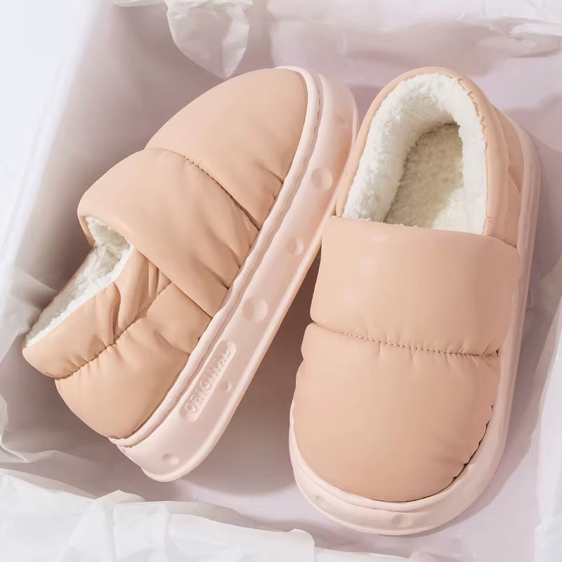 Men Winter Cotton Slippers Waterproof anti Slip Thick Bottom Shoes Couple Home Use Plush Cotton Slippers Women