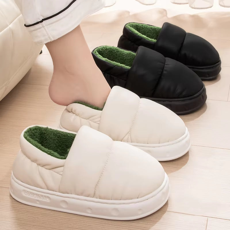 Men Winter Cotton Slippers Waterproof anti Slip Thick Bottom Shoes Couple Home Use Plush Cotton Slippers Women