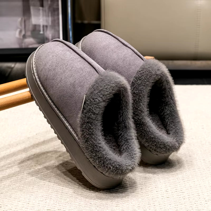 New Fluffy Men'S Slippers Winter with Thick Sole for Indoor Anti-Slip and Warmth at Home with Fur Lining for Couples