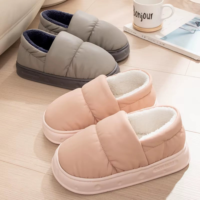 Men Winter Cotton Slippers Waterproof anti Slip Thick Bottom Shoes Couple Home Use Plush Cotton Slippers Women