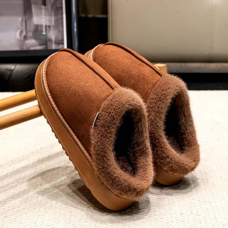 New Fluffy Men'S Slippers Winter with Thick Sole for Indoor Anti-Slip and Warmth at Home with Fur Lining for Couples