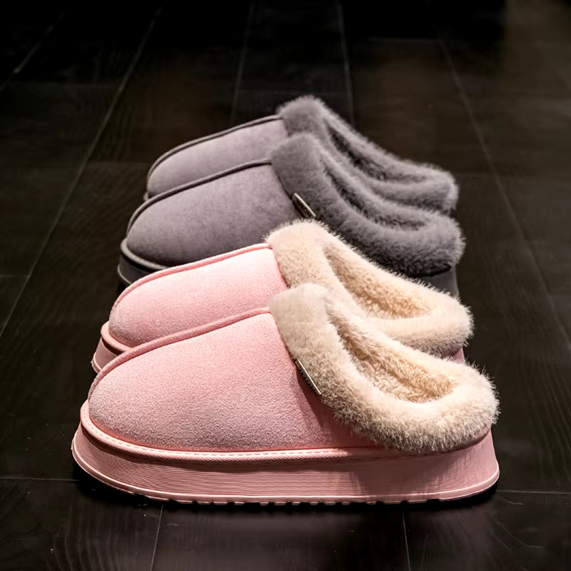 New Fluffy Men'S Slippers Winter with Thick Sole for Indoor Anti-Slip and Warmth at Home with Fur Lining for Couples