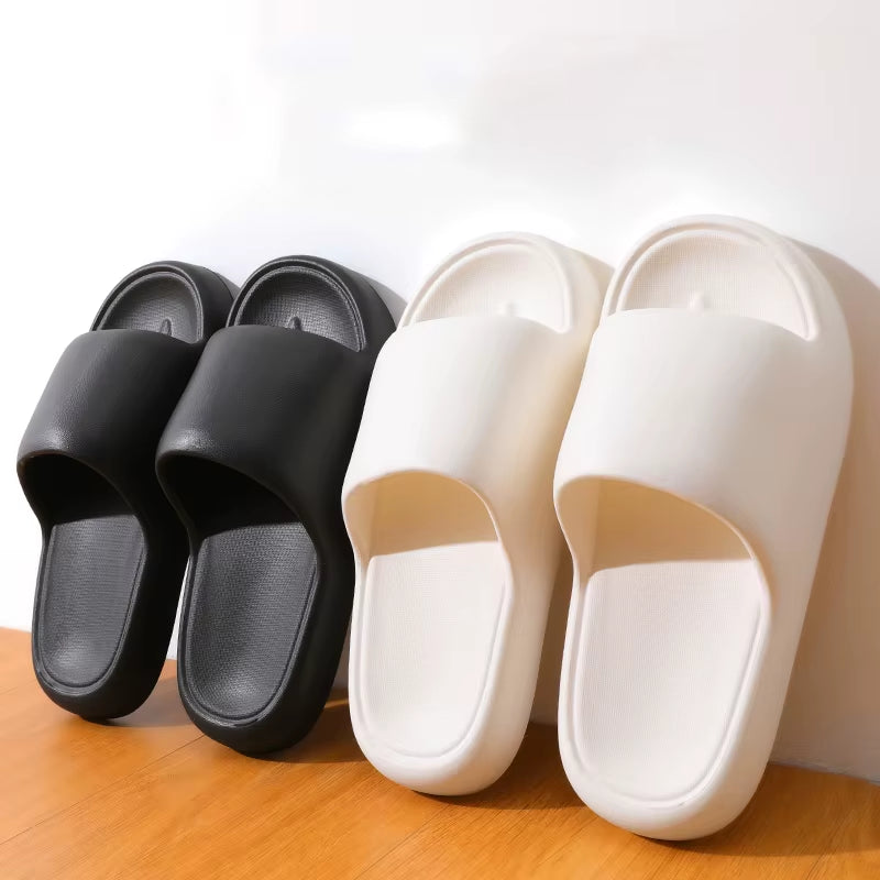 Unisex Bathroom Slippers Cloud Cushion Slides Summer Flat Sandals Thick Platform Shoes Man Indoor Non-Slip Couple Flip Flops